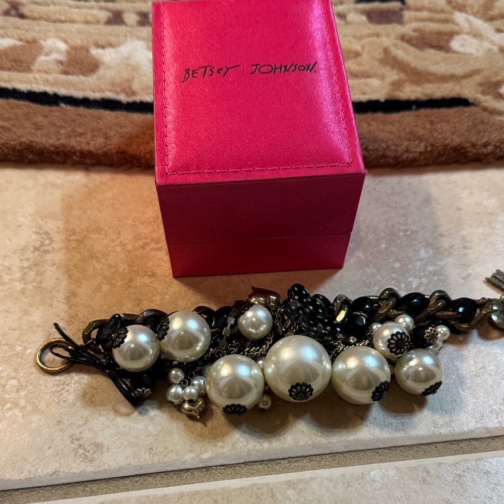 Betsey Johnson Black and Pearl Bracelet